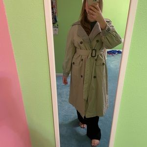 Oversized trench coat with checked details